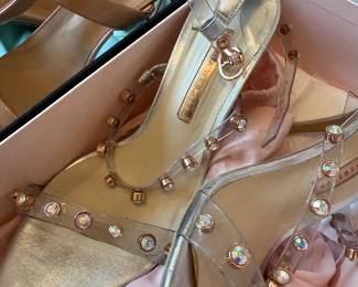 Jeweled blush and gold evening sandals