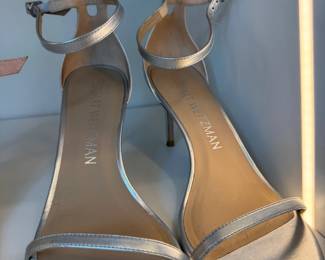 Stuart Weitzman silver metallic strappy heels