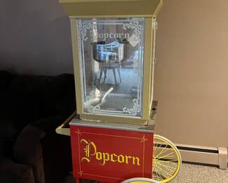 Incredible Gold Medal Whiz Pop popcorn maker, sitting on top of separate Popcorn cart. Over $2000 retail. Selling for 695.