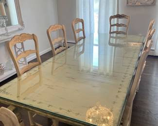 HABERSHAM DINING TABLE, DETAIL OF THE HANDPAINTING