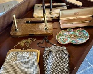 Gold Nib Pens, Antique Whiting & Davis Sterling Purse, + More