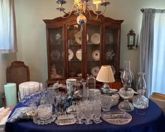 Vintage glassware, crystal, oil lamps