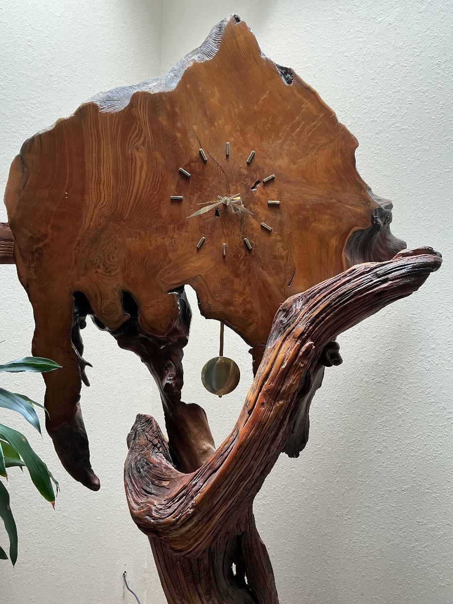 MCM Grandfather polished wood tree clock. Floor lamp (tall)