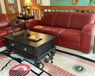 Red sofa and loveseat