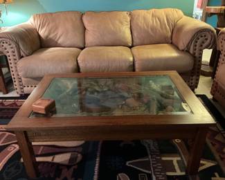 Coffee table carved fish under glass
