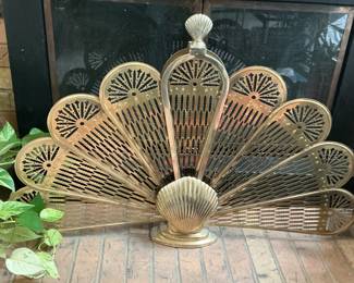 Brass peacock fireplace screen