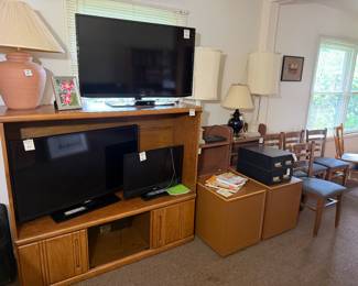 Entertainment center, TVs, endtables