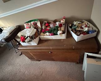 Boxes of christmas ornaments