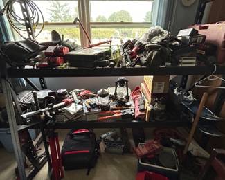 Milwaukee Backpack, LL. Bean Snowshoes, Hitachi Nail guns, camping lanterns, battery chargers, nails, screws, toyota tacoma breaklights, etc.