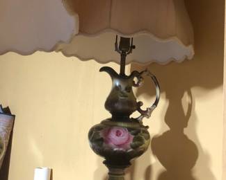 Pair of vintage lamps with silk shades.  Need to be rewired