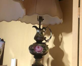 Set of vintage lamps with silk shades