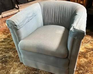 Vintage Ethan Allen Blue Barrel Swivel Chair