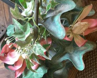 PICKERS Decorative Tabletop Metal Water Fountain with Floral Arrangement
