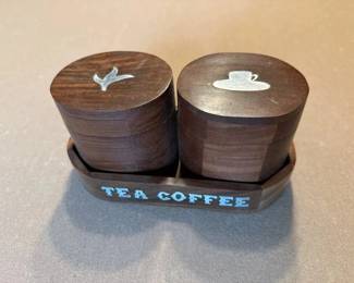 PICKERS Wooden Tea Coffee Canister Set with Matching Caddy Tray