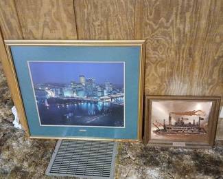 Pittsburgh Skyline Framed Photo 1980 Three Rivers Regatta Metal Relief Art