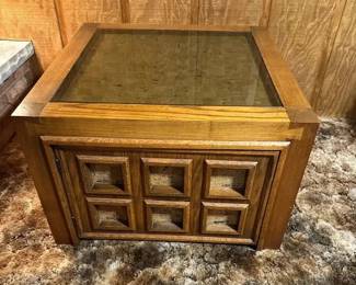 Thomasville BrutalistStyle Storage End Table with Geometric Door Front