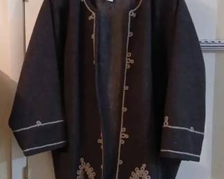 Vintage Slovakian Vlna Handmade Wool Coat with Embroidered Detail