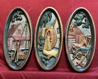 Set of 3 Burwood Oval Wall Plaques Nostalgic Countryside Scenes