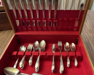 Antique Flatware Chest and Silverplate Flatware Wm Rogers Beloved
