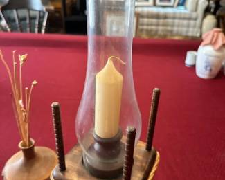 Two Handmade Turned Wood Pieces One Bud Vase, One Hurricane Candle Holder