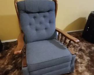 Lazy Boy Grey Blue Upholstered And Wood Rocking Chair