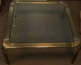 WiddicombStyle Vintage MCM Hollywood Regency Brass and Glass Cocktail Table, Circa 1970s