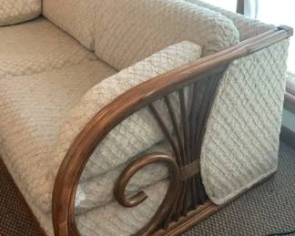 MCM MidCentury Upholstered Rattan Sofa