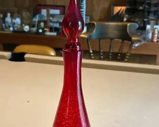 Blenko Ruby Crackle Glass Decanter maybe 920M with Stopper