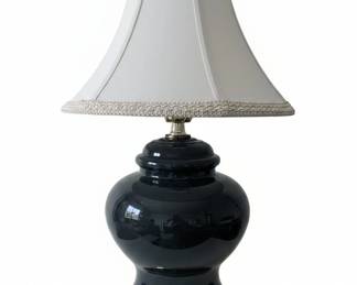 Black Glazed Ceramic Ginger Jar Table Lamp with Cream Shade