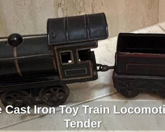 Vintage Cast Iron Toy Train Locomotive with Tender
