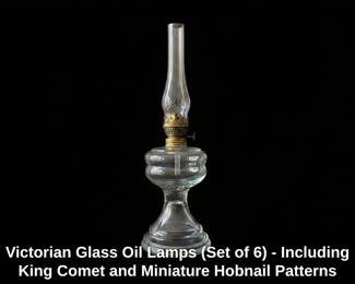 Victorian Glass Oil Lamps Set of   Including King Comet and Miniature Hobnail Patterns second image