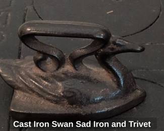 Cast Iron Swan Sad Iron and Trivet