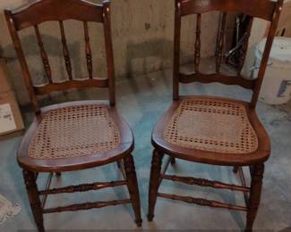 Set of Two Vintage Cane Seat Dining Chairs