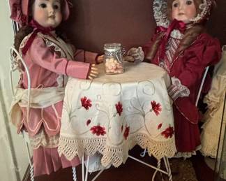Antique Bisque Porcelain Doll Set with Parlor Table & chairs