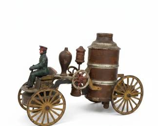 Cast Iron Horse Drawn Fire Pumper Toy with Driver