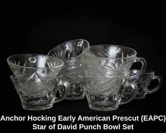 Anchor Hocking Early American Prescut EAPC Star of David Punch Bowl Set