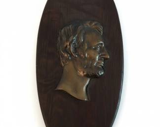 Abraham Lincoln Bronze Profile Plaque on Wood Base