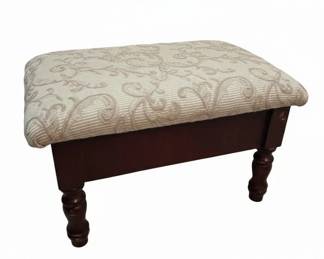 Vintage Upholstered Footstool with Carved Wooden Legs