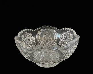 Antique American Brilliant Cut Glass Footed Bowl and Pressed Glass Egg Platter