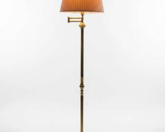 Vintage Stiffel Brass Swing Arm Floor Lamp with Pleated Shade