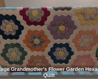 Vintage Grandmothers Flower Garden Hexagon Quilt