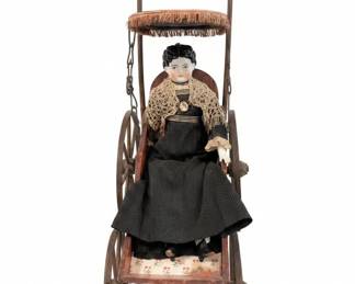 Victorian Doll Carriage with Bisque Doll