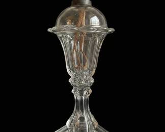 Victorian Whale Oil Lamp with Etched Glass Shade