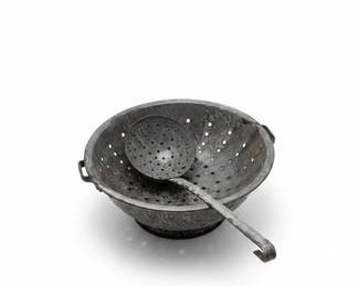 Vintage Enamelware Colander and Skimmer Set