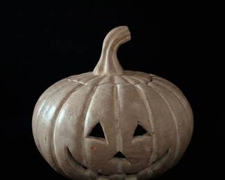 White Big Mouth JackoLantern Ceramic Container