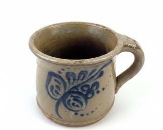 Stoneware Pitcher with Cobalt Blue Floral Decoration