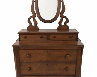 Victorian Walnut Dresser with Wishbone Swivel Mirror