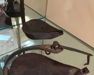 Pair of Antique Wrought Iron Betty Lamps