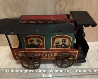 Tin Lithographed Circus Wagon Toy  Toonerville Trolley