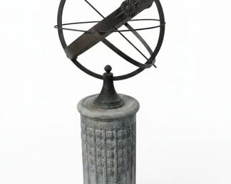 Cast Iron Armillary Sphere Sundial with Fluted Pedestal